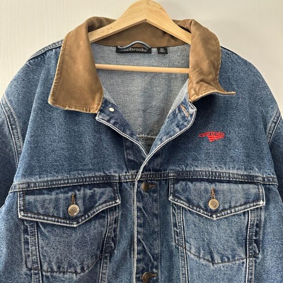 Vintage Dunbrooke Mens Certified Leather Brown Collar Denim Jean Jacket Size XL - Picture 2 of 8